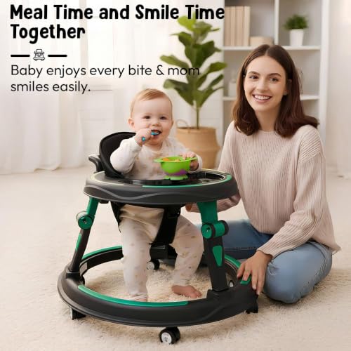 Image of StarandDaisy Baby Walker for Babies, 6-18 Month Baby Boy & Girl, Adjustable Height Infant Learning Walker with 360 Wheels, Anti-Slip, Comfortable Padded Seat, Activity Tray, Foldable Toddler Walker (Green-Black)