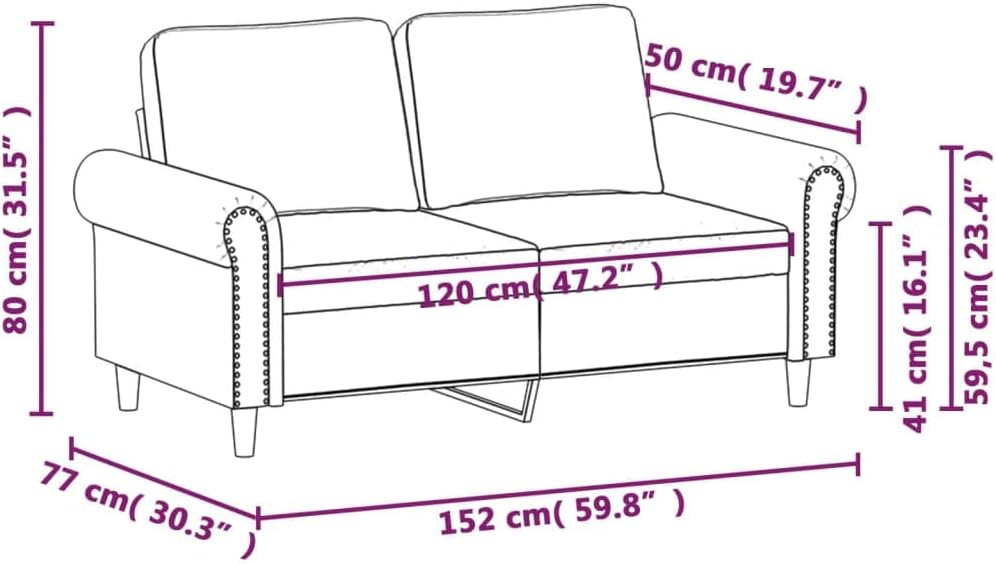 2-Seater Sofa Light Grey Velvet (100% Polyester) Living Room Furniture