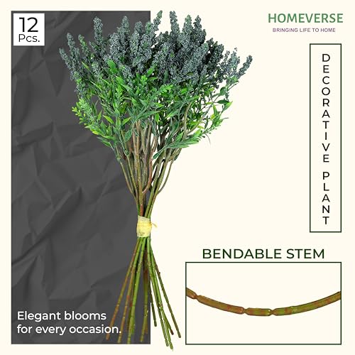 Image of Homeverse Fresh Lavender 12Pcs Lavender Fake Plant 14Inch Height Bouquet, Green Stems Bundled for Decorative Items for Diwali, Home, Room, Office, Bedroom, Anniversary, Deepawali (Green)