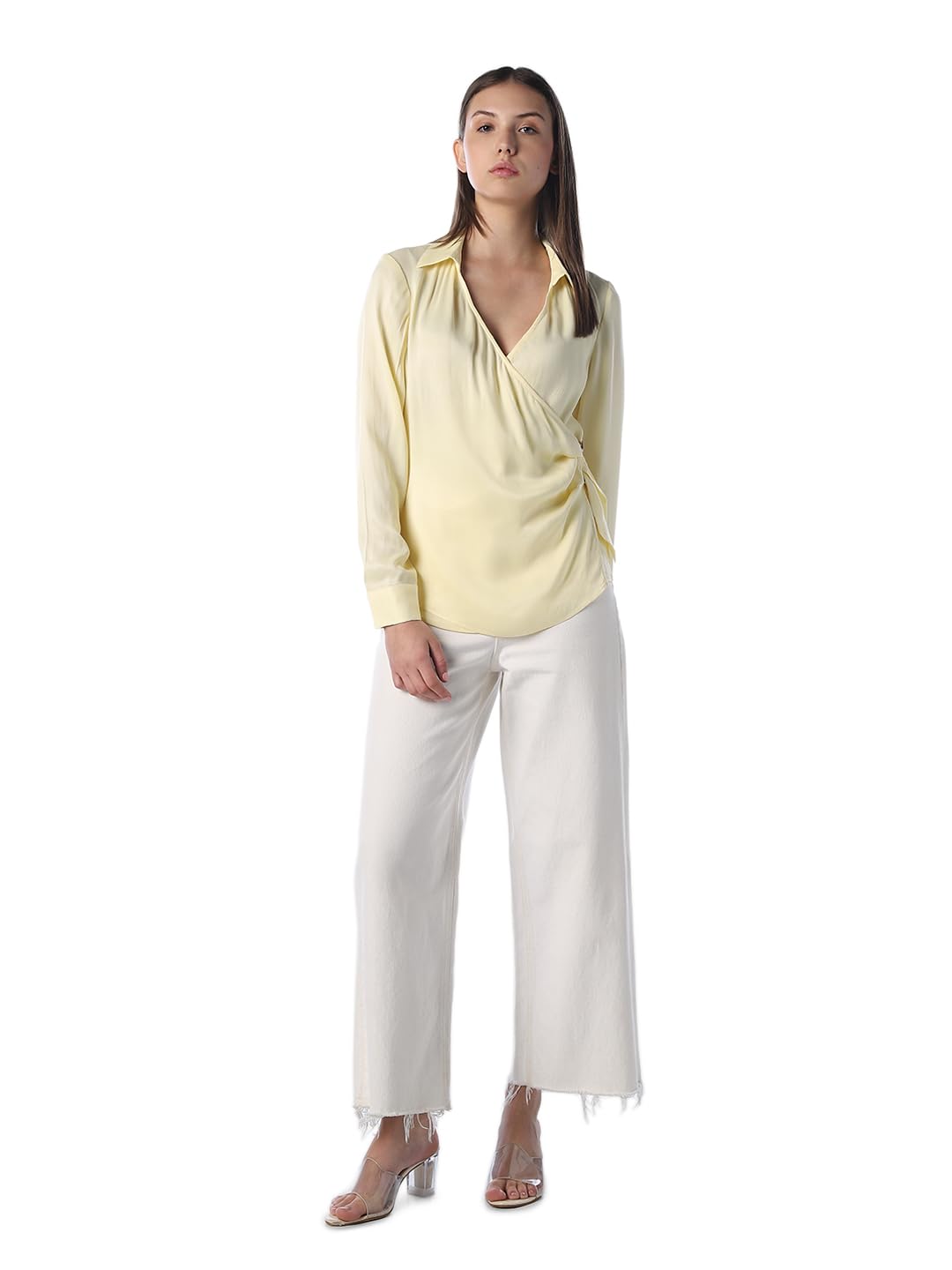 only Women's Solid Regular Fit Yellow Top-picture-13