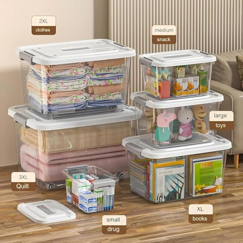 Image of Ash & Roh Heavy Duty Plastic Storage Bins with Locking Lids - Clear, Stackable Containers for Bedroom or Closet Organization (pack of 3, Large 29cm X 40cm X 21cm)