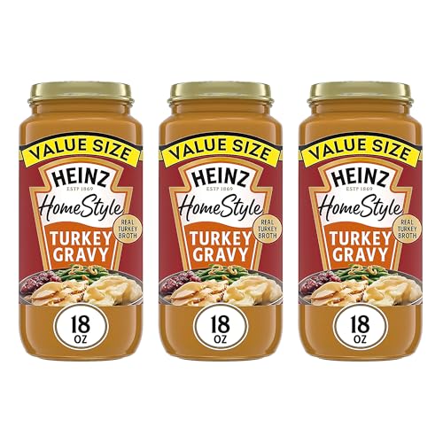 Image of Heinz HomeStyle Turkey Gravy, Classic Savory Flavor, Meal Enhancer No Artificial Preservatives Thick Creamy Texture for Mashed Potatoes Meat, 18 Ounce (Pack of 3)