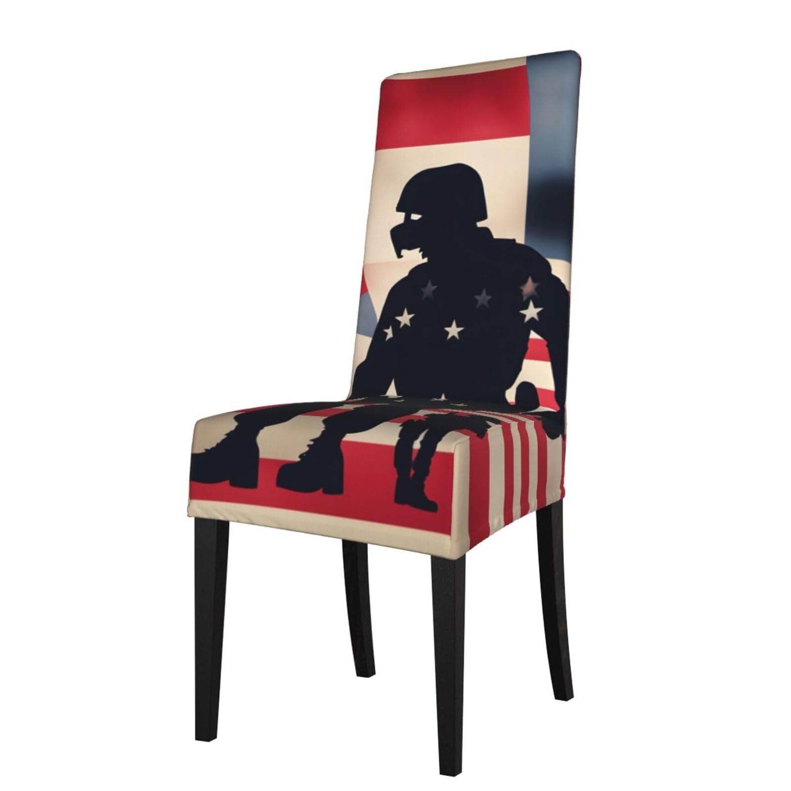 Yyoretp US Military Soldiers Patriotic Memorial Day Print Removable Dining Room Chair Protector Slipcovers,Elastic Waterproof Chair Covers