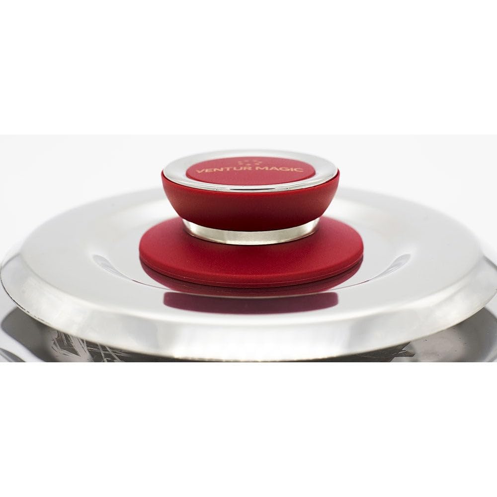 Kit 3 Coperchi Magici Antiodore Ventur Magic Ø27, Ø31, Ø35 cm Cooker in Acciaio Inox Pomello Rosso