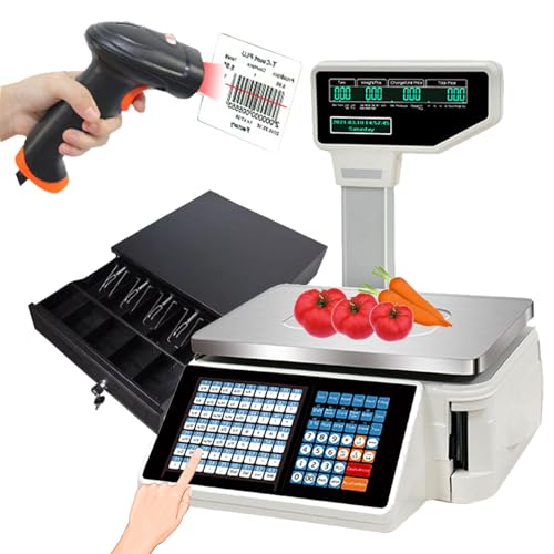 Báscula comercial digital con impresora y lector de código miniatura 1