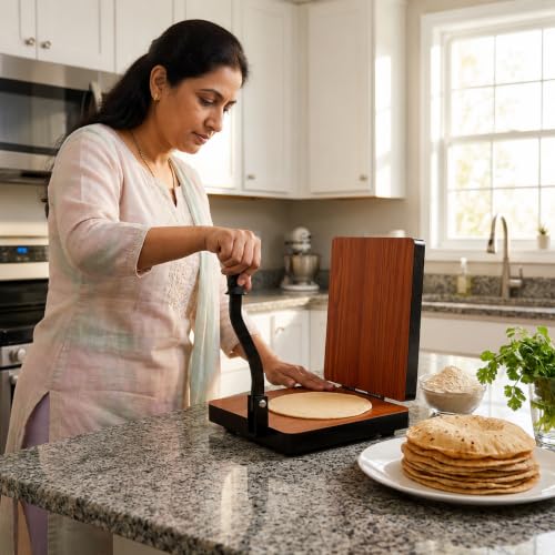 Image of Achleshwar Wooden Square Papad Puri Press Maker | Heavy Duty Plywood Board with Iron Handle | Roti Maker for Kitchen | 11 Inch (11Inch)