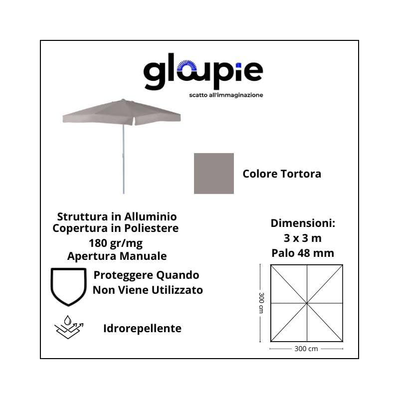 Ombrellone Lily, con Palo Centrale da 48 mm, Struttura in Alluminio Copertura da 160 Gr/M².