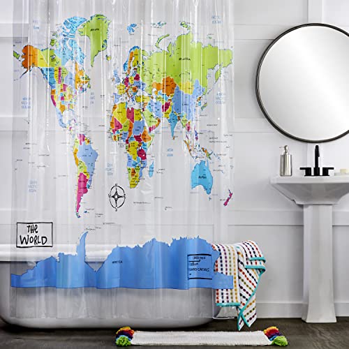 Image of SKL Home The World Map Waterproof PEVA Shower Curtain, Clear /Multi