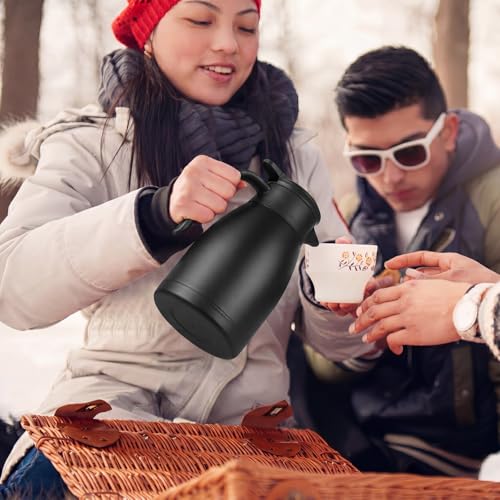 Image of Norme 2 Pcs Thermal Coffee Carafe Insulated Stainless Steel Coffee Carafe for Hot Liquid Vacuum Thermal Pot Creamer Pitcher Dispenser with Brushes Keeping Hot Water Milk(Black, Silver,25 oz)