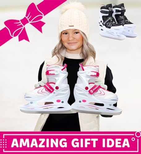 Image of Xino Sports Adjustable Ice Skates - for Girls and Boys, Two Awesome Colors - Blue and Pink, Soft Padding and Reinforced Ankle Support, Fun to Skate!