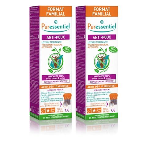 Anti Poux Puressentiel Lotion Traitante Naturelle avec Peigne - Lot de 2x200ml