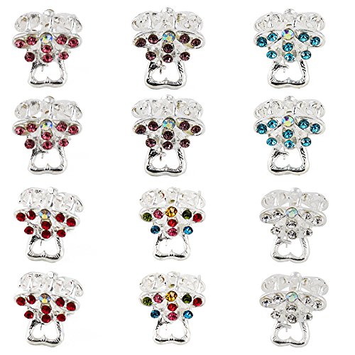 Yeshan Pack of 12pcs Butterfly Mini Claw Clip,with Rhinestone and Crystal Beaded Barrette Jaw Hair Clip,silver
