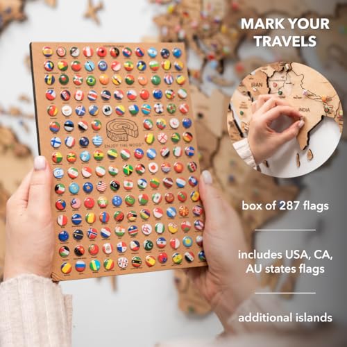 Image of Enjoy The Wood 3D Wooden World Map Wall Art (Light, 2XL) | Large Travel Map with Pins for Art Decor, Decorative Map of the World for Home, Office Travel Wall Art Housewarming Gift Idea