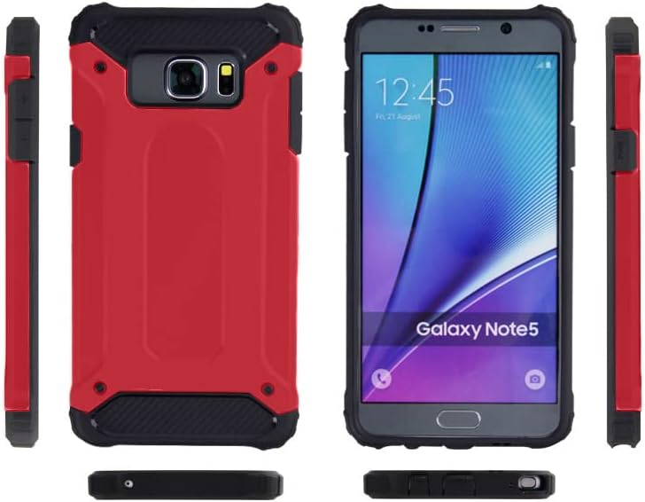 Miniatura 4 de Asuwish Funda protectora para Samsung Galaxy Note 5 con protector de pantalla de vidrio templado y delgada y resistente híbrida de doble capa,