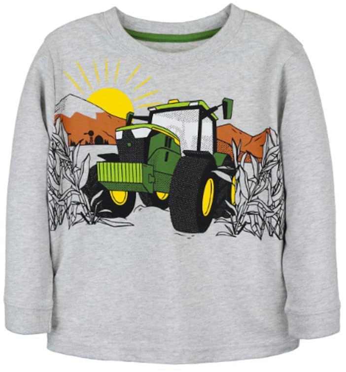 John Deere Ash Gray Tractor in Mountain Field Long Sleeve T-Shirt Sizes 2T 3T 4T