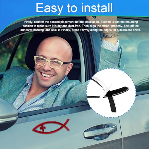 Image of Christian Cross Fish Auto Emblem, Jesus Fish Car Emblem, Weatherproof Christian Symbol Ichthus Cross Decal, Chrome Sliver Badge Bumper Stickers Car Accessories Fit for Most Vehicles (Red)