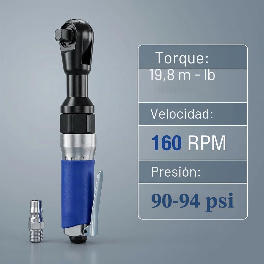 QWORK® Carraca neumática 1/2" / 12.5mm, trinquete de aire súper rápido para trabajo pesado, par máximo de 85 N.M