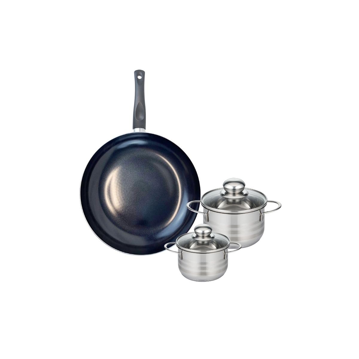 Elo Batterie cuisine poêle 28 cm et 2 faitouts 12/14 cm | Lot complet pour équiper la cuisine, Poêle 28 cm pour saisir, Aluminium léger, Faitouts 12 et 14 cm, Compatible induction