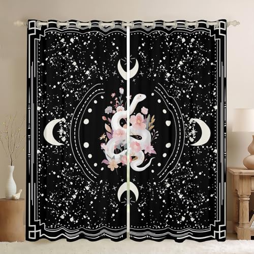 Homewish Rideau Occultant 117x137 cm Serpent Blanc,Rideau Lune,Rideaux Voilage Enfants Garçons...