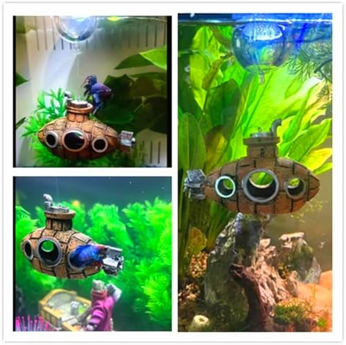 Image of Floating Fish Aquarium Tank Decoration Game Aquarium Accessoriess (Yellow) | Retro Submarine Aquarium Decoration Fish Toy Betta Cichlid Gold Fish Shrimp Hermit Crab Game Companion Aquarium Accessories