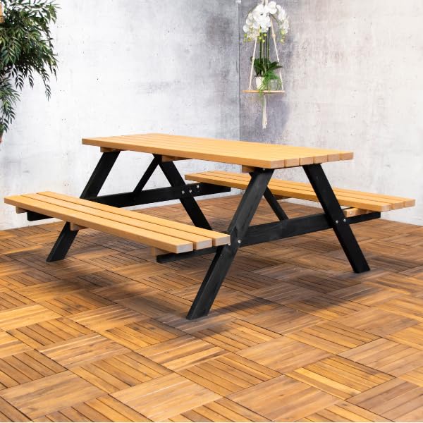 Tavolo da picnic Jacky con panche pieghevoli, 180 cm, in legno di pino