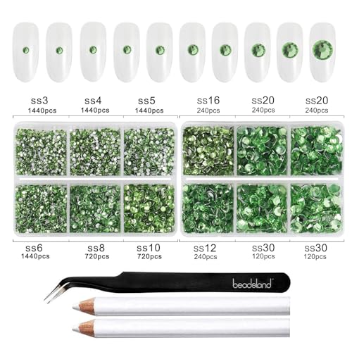 Image of Beadsland Flatback Rhinestones, Peridot, 8300pcs Mixed 10 Sizes