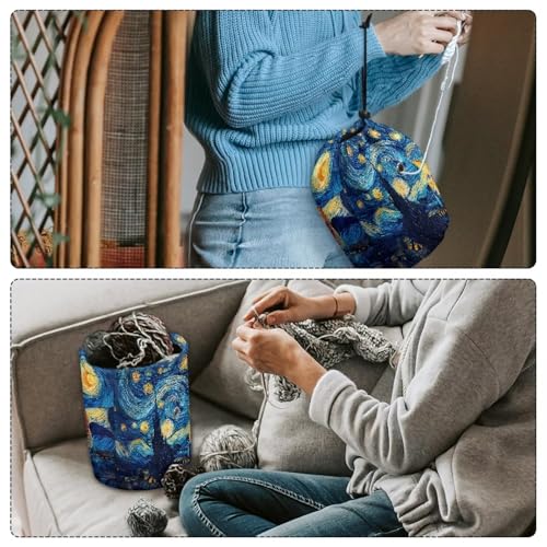 Image of Sellikakes Cat Starry Sky Crochet Bag Yarn Holder, Yarn Organizer Store Crochet Accessories Knitting Needles Sewing Supplies