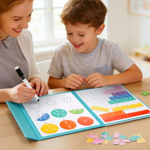 Mathematik-Ressourcen, Bruchrechnen Material Magnetisch, Bruchrechnen Montessori-Material 102pc Bruchscheiben-Demonstrator, Magnetische Bruchfliesen und Bruchkreise für Kinder (Blau)