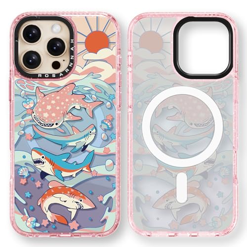 Rosarnnah for iPhone 16 Pro Case Aesthetic Pink, Cute Shark