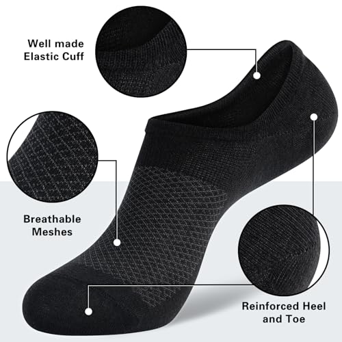 8 Pairs Mens 100% Cotton Non Slip No Show Socks, Low Cut Casual Invisible Socks.4