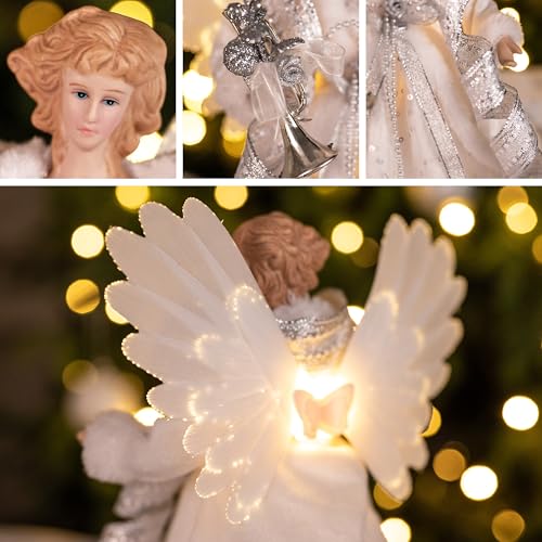 Valery Madelyn 27cm Gefiederter Engel Christbaumschmuck Lichterkette Batteriebetrieben Farbig LED Beleuchtet Christbaumschmuck Lichterkette… – Ansicht 4