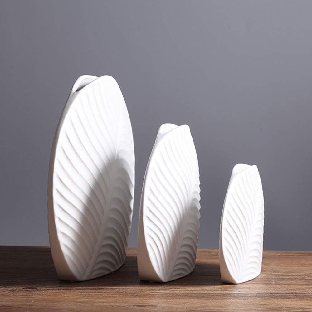 Nordic Art Leaves Ceramic Vase Set, Modern Minimalist White Home Decor Creative Decoration,S+l