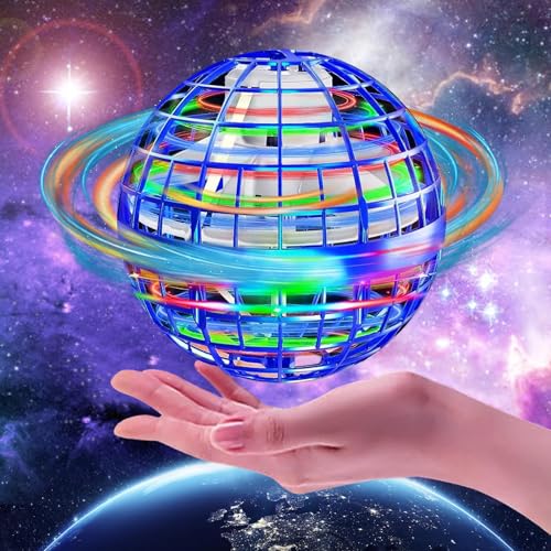 Flying Orb Ball Toys Boomerang Spinner Mini Drone UFO Magic Hover Ball Hand Controlled Flying Fidget Spinner Globe Shape Spinning with 360° Built-in Led Lights for Kids Adults Outdoor Indoor(Blue)