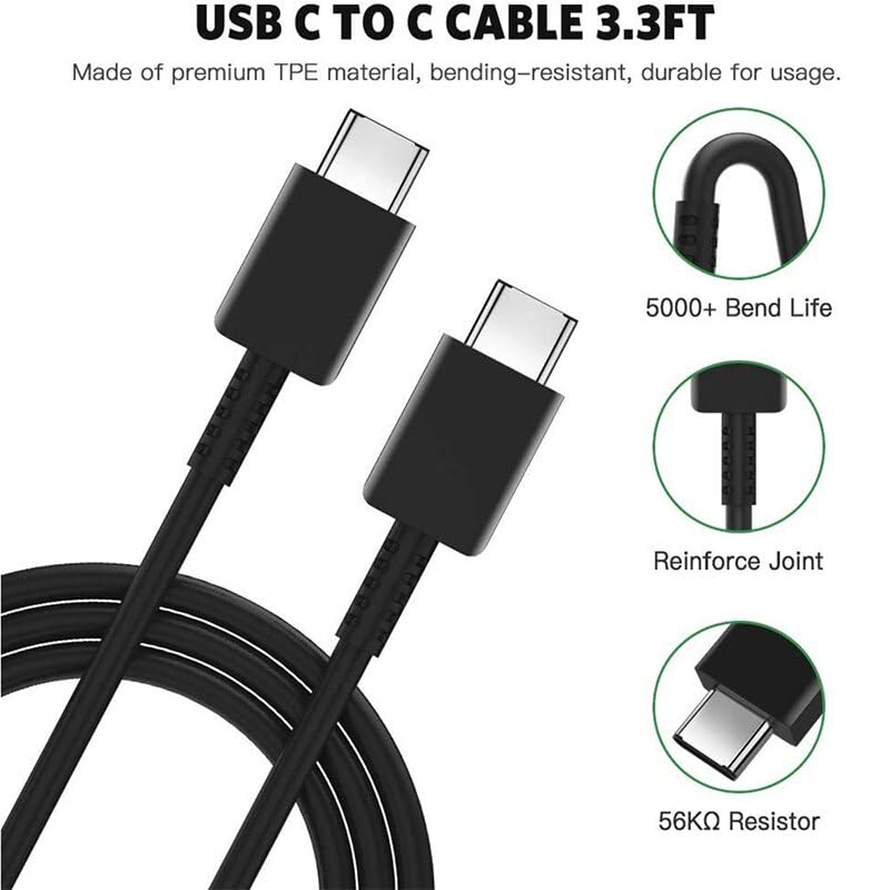 Image of Original 45w Type C to Type C Superfast Power Data Charging Cable for Samsung Galaxy A54 / A15 / A14 / A34 / A23 / F54 / F34 / F23 / F14 / M14 / M34 /M33 /S21 Fe /S22 /S23 /S23 Fe 5G /S24 (USB C to C Cable Black)