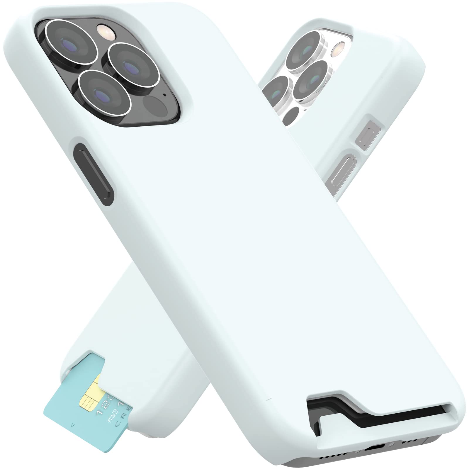 JUST4YOUSlim Fit Card Hard Case Compatible with Apple iPhone 13 Pro [Card Storage, Matte Finish] - White [CS_HD_CD_I13P_WT]