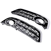 AstraDepot Pair Front Left+Right Bumper Lower Grille Fog Light Mesh Grill Vent OE Replacement For AUDI A5 2008-2011, Glossy Black&Chrome Ring