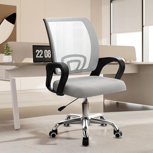 Casa Copenhagen Mesh Mid Back Office/Study/Computer/Revolving/Desk Chair for Work from Home -Metal Base, Height Adjustable Seat- Grey & Black Handle