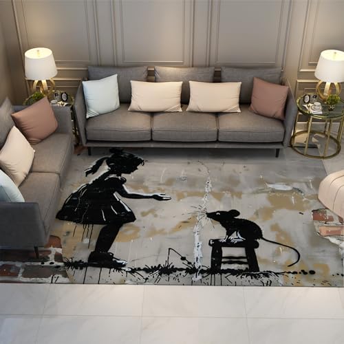 Tapis de sol d&eacute;co pour raviver un salon sombre au motif graffiti