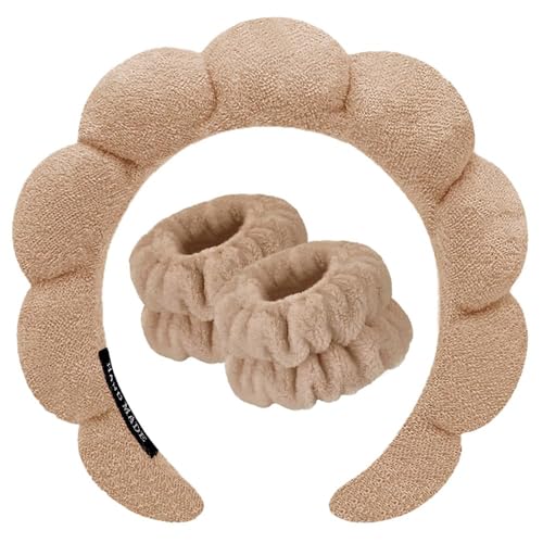 DRESHOW Bandeau Spa pour le Lavage du Visage Set de Poignets éponge doux en Tissu éponge pour le Maquillage et Les Soins de la Peau Bandeau Antidérapant pour les...
