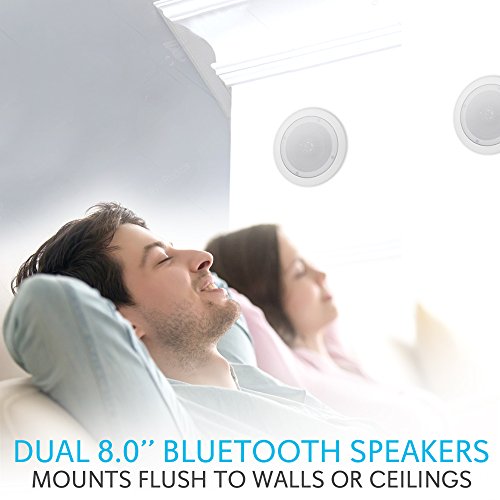 Pyle Pair 8” Bluetooth Flush Mount In-Wall In-Ceiling 2-Way Universal Home Speaker System Spring Loaded Quick Connections Polypropylene Cone Polymer Tweeter Stereo Sound 250 Watts , White,Single. #TOP4