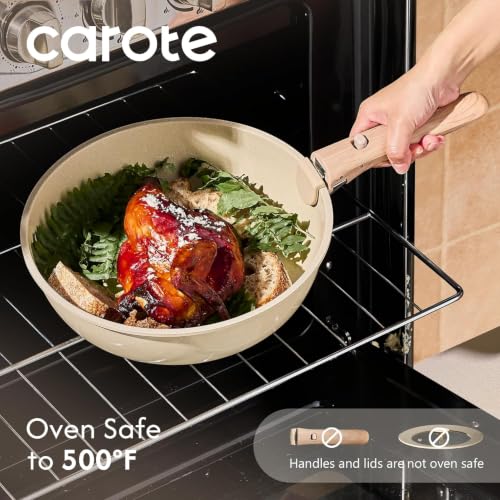 Image of CAROTE 49pcs Pots and Pans Set, Ceramic Cookware Set with Detachable Handle | Baking Pans Set, Knife Set, Non Stick, Induction Compatible, Dishwasher& Oven Safe, Space Saving, for Kitchen /RV /Camping