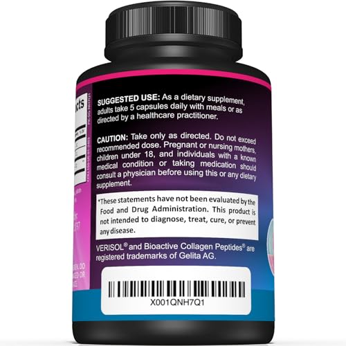 Image of Sunergetic Premium Collagen Peptides Capsules - 2500 mg of VERISOL Collagen Peptides Type 1 & Type 3 - Multi Collagen Supplement to Support Joint Health, Hair, Skin & Nails - 150 Collagen Capsules