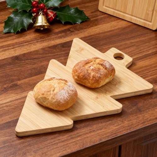 2 pcs tabla de cortar con forma de árbol de Navidad de bambú miniatura 4