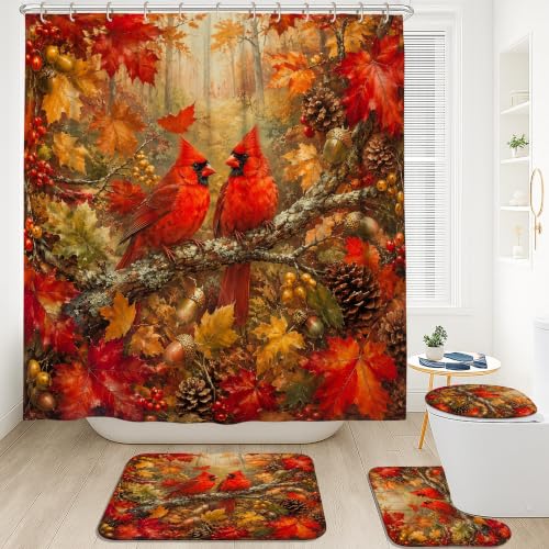 Ensemble rideau de douche oiseaux rustiques et tapis bain 183x183cm - 3