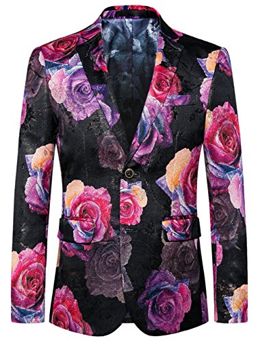 MOGU Mens Blazer Pink Floral Casual Large Size Slim Fit Suit Jacket US Size 40 (Asian Label Size 4XL)