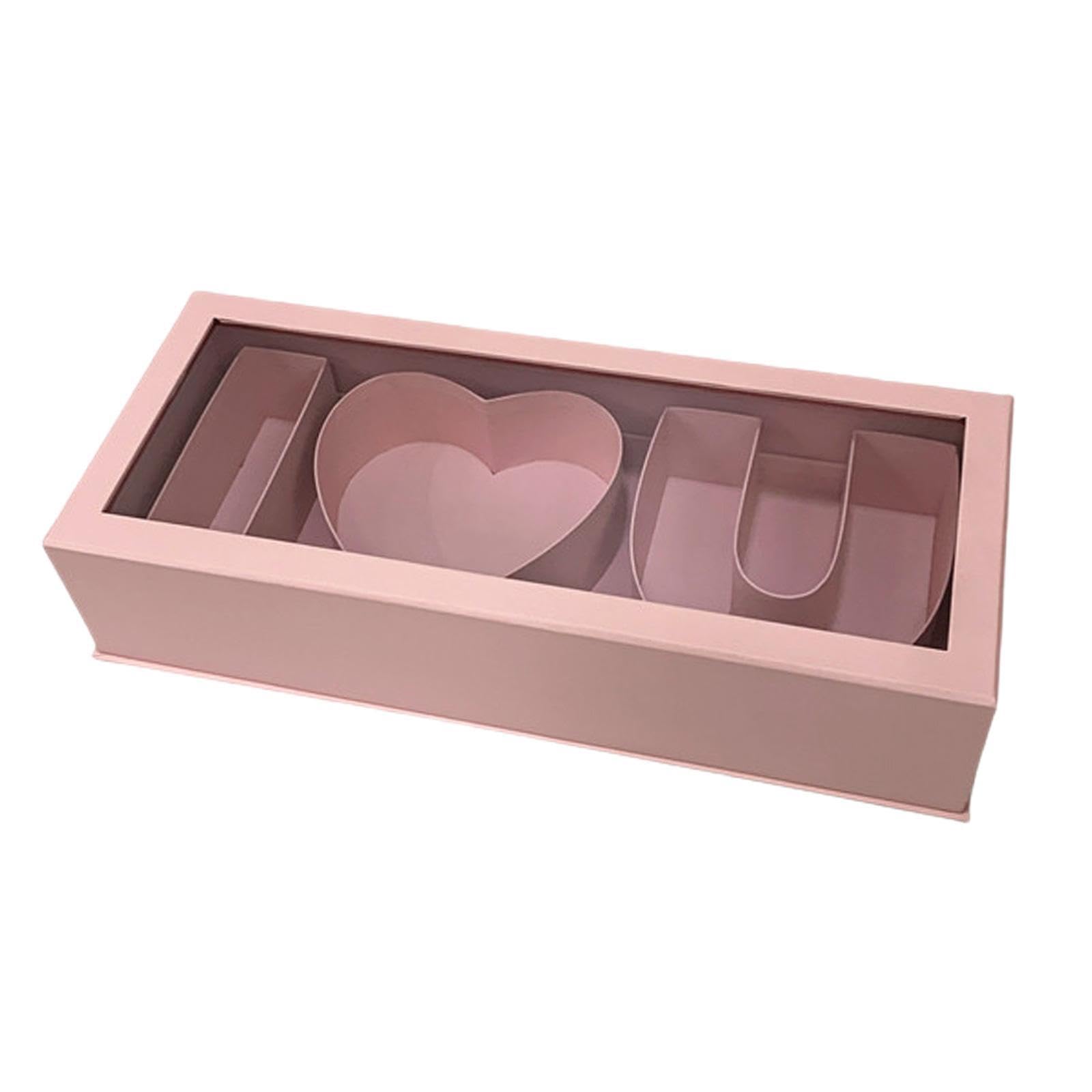 PIXZCSA Empty Cardboard Gift Box Floral Packaging Love U Fillable Gift Box Gifts and Memorable Moments Ensuring Durability and Can Hold Variety of Items, Pink, 46x19.5x10cm