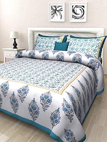 JAIPUR PRINTS 100% Cotton Double Bedsheet For Double Bed With 2 Pillow Covers Set, Queen Size Bedsheet Series, 180 TC, 3D Printed Pattern, Multi