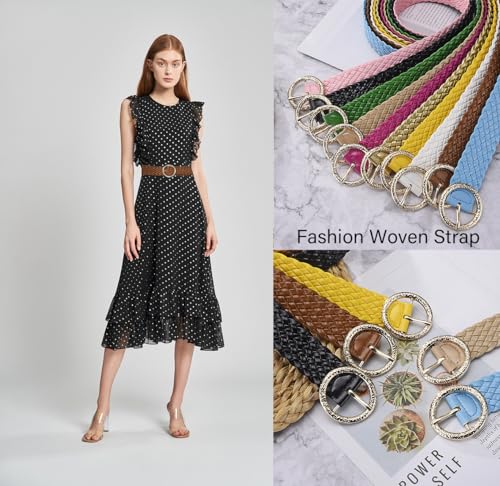 COTIM COYIN Women's Fashion Woven Belts, Glitter Braided Belt Faux Leather Belts for Dresses Jeans Pants2