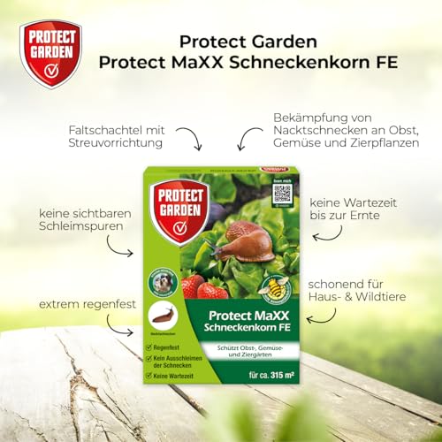 PROTECT GARDEN Protect MaXX Schneckenkorn FE, regenfest, zuverlässige Schneckenbekämpfung an Gemüse, Obst und Zierpflanzen, 1,2kg Faltschachtel für bis zu 315m²