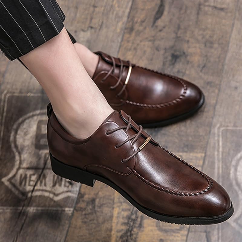 Mens Brown Oxfords Lace-up Patent Leather Slip-on Loafers Wedding Dress Shoes Formal Derby Shoes(Brown,9)3